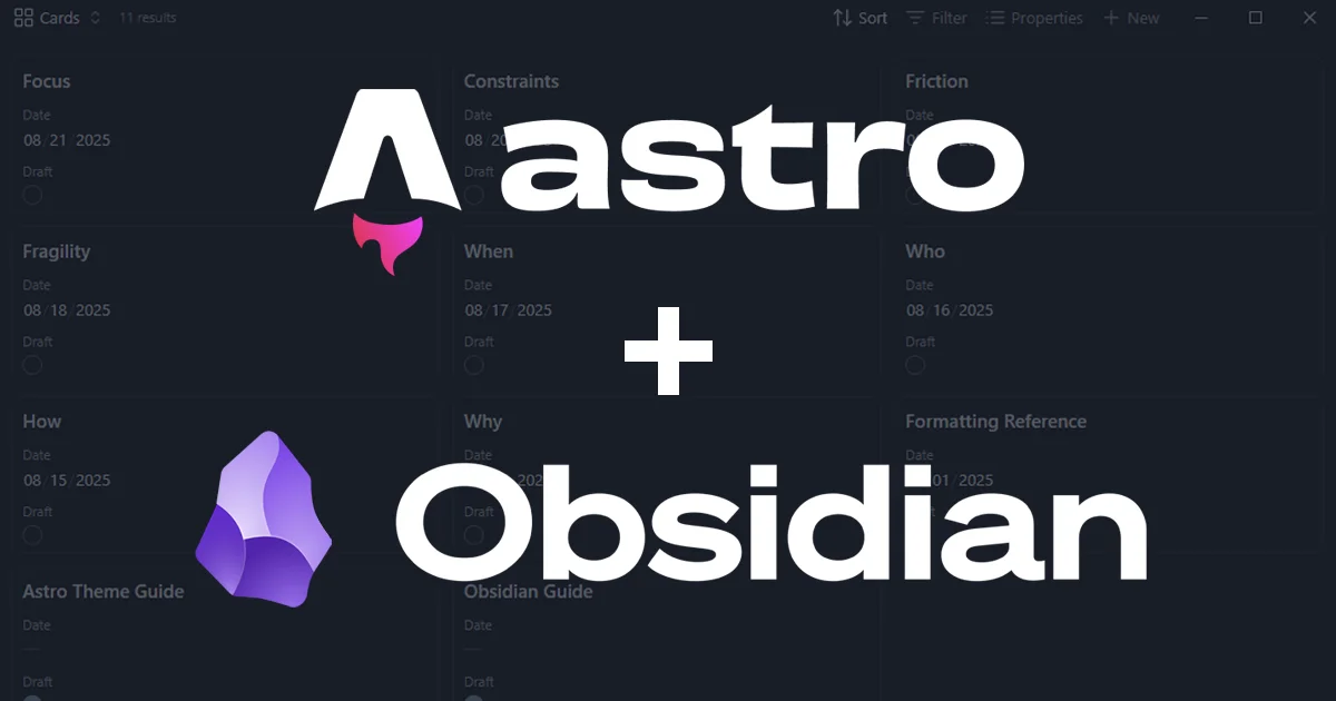 Astro and Obsidian logos stacked vertically with a "+" (plus) sign between them.